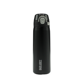 Black thermos bottle with a gray lid on a white background