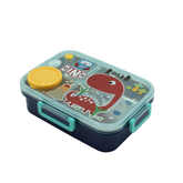 Happy Bites Bento Box with cartoon characters, stainless steel compartments, and included spoon and chopsticks – ideal for kids’ school lunches.