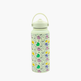 Water bottle with smiley face pattern on a white background