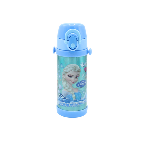 Frozen-themed water bottle with character design on a white background