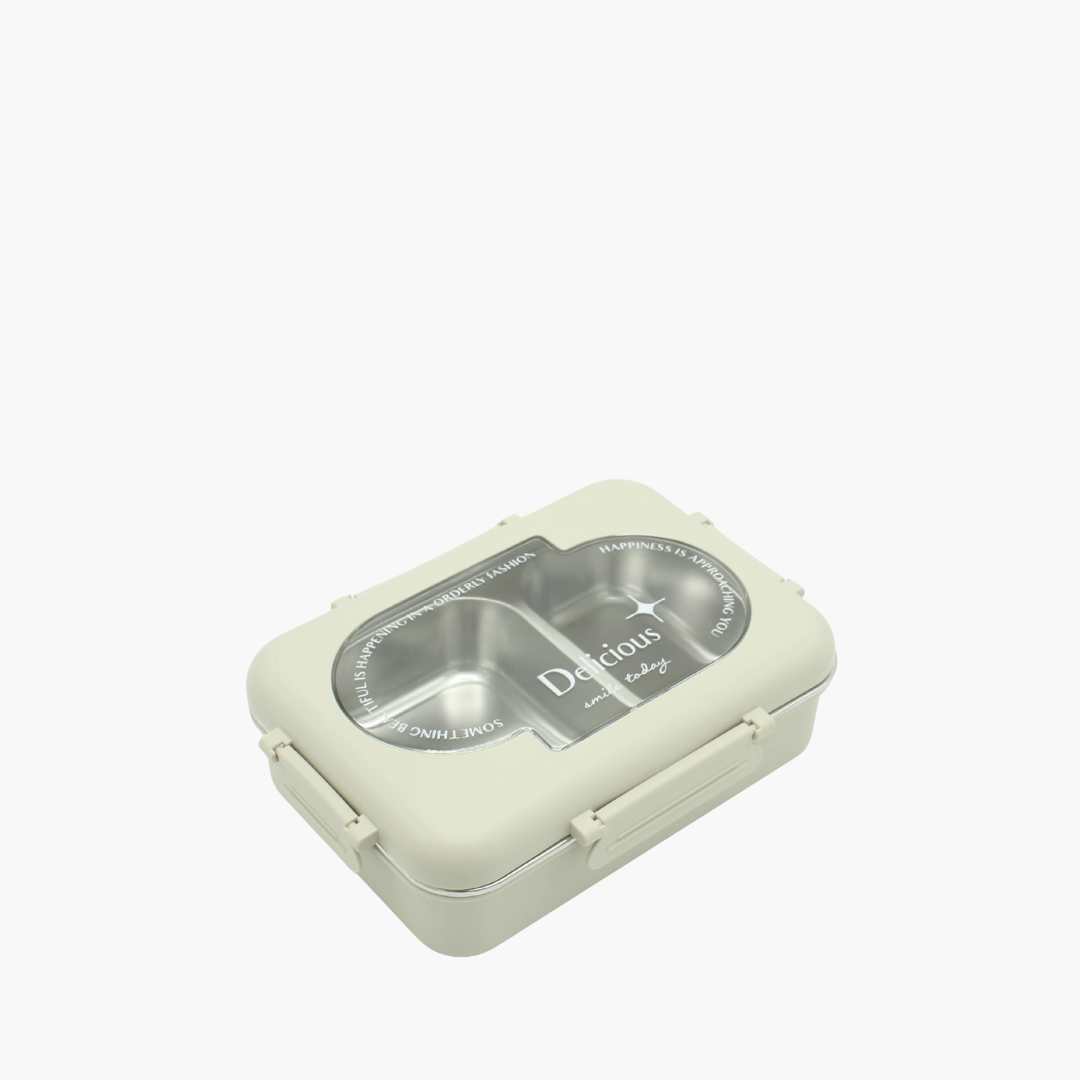Rectangular white pet food container with a clear lid on a white background
