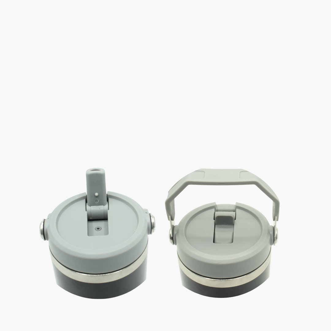 Two gray metal containers with lids 