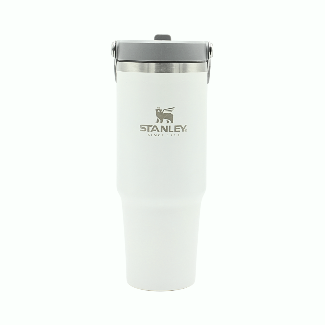 White Stanley tumbler with a gray lid