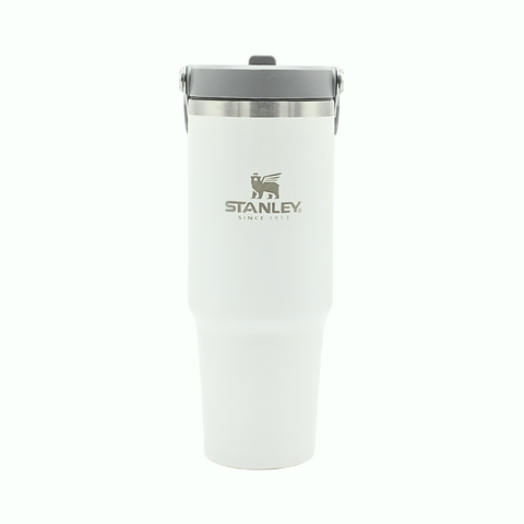 White Stanley tumbler with a gray lid