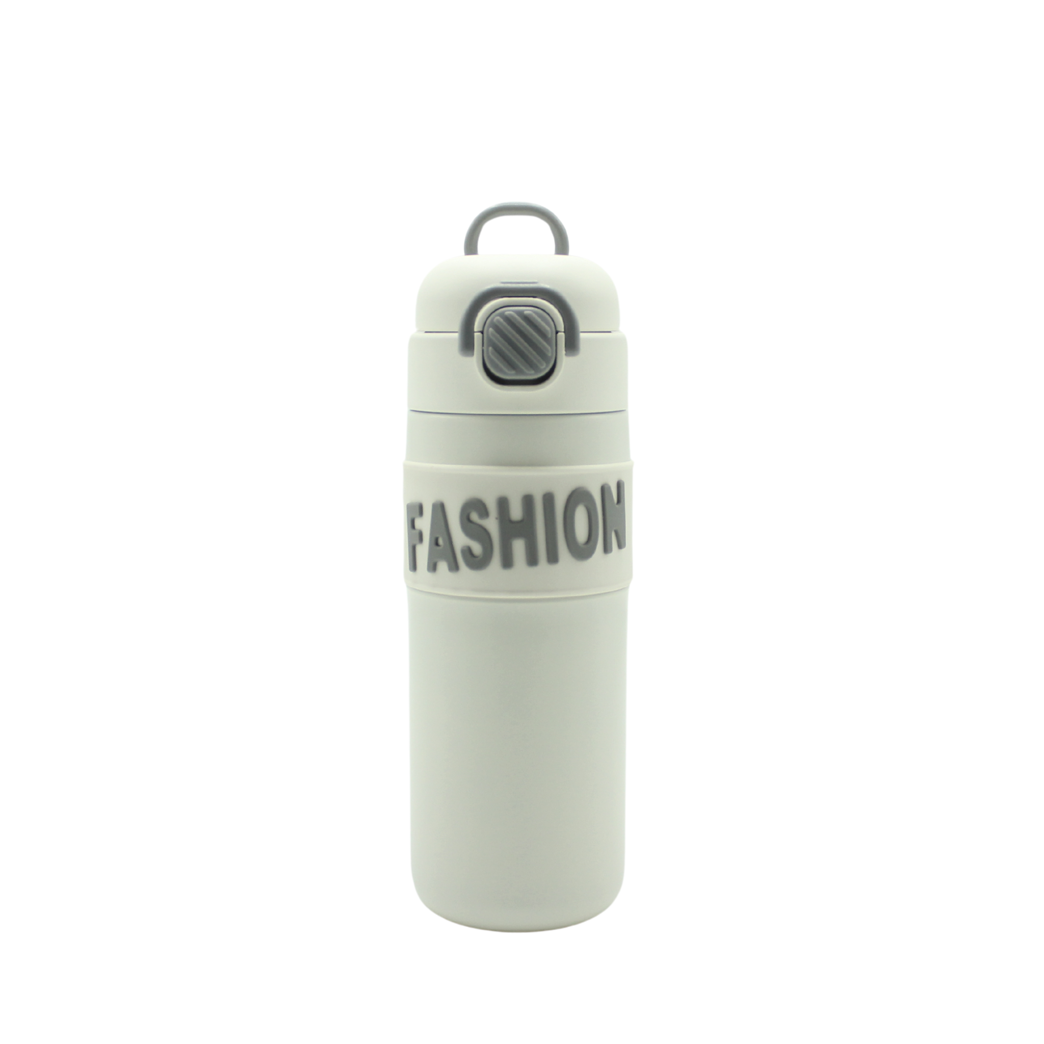 Light green water bottle with 'FASHION' text on a white background